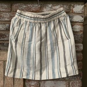 Loft: White Linen Skirt with Blue & Grey Stripes